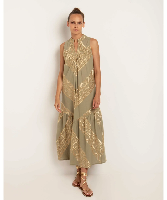 Cotton classic triangle dress - tea/gold Dresses GREEK