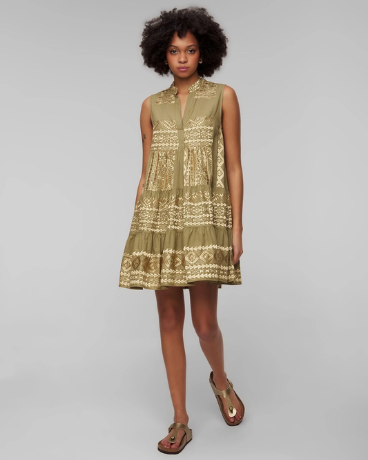 Embroidered sleeveless cotton dress - tea/gold Dresses