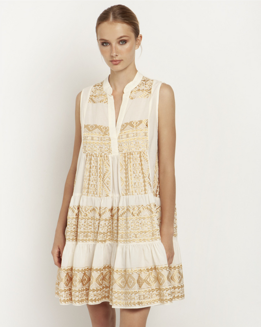 Embroidered sleeveless cotton dress - white/gold Dresses