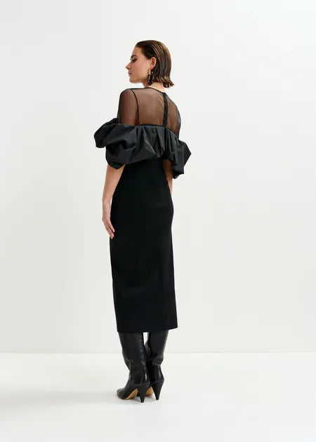 Essentiel antwerp isatis sheer yoke midi dress
