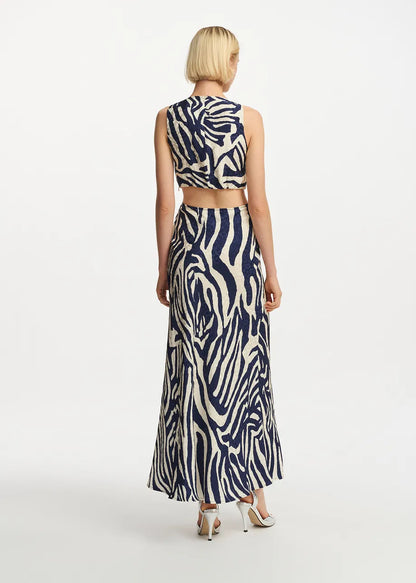 Fiora maxi - length dress with zebra print - navy blue