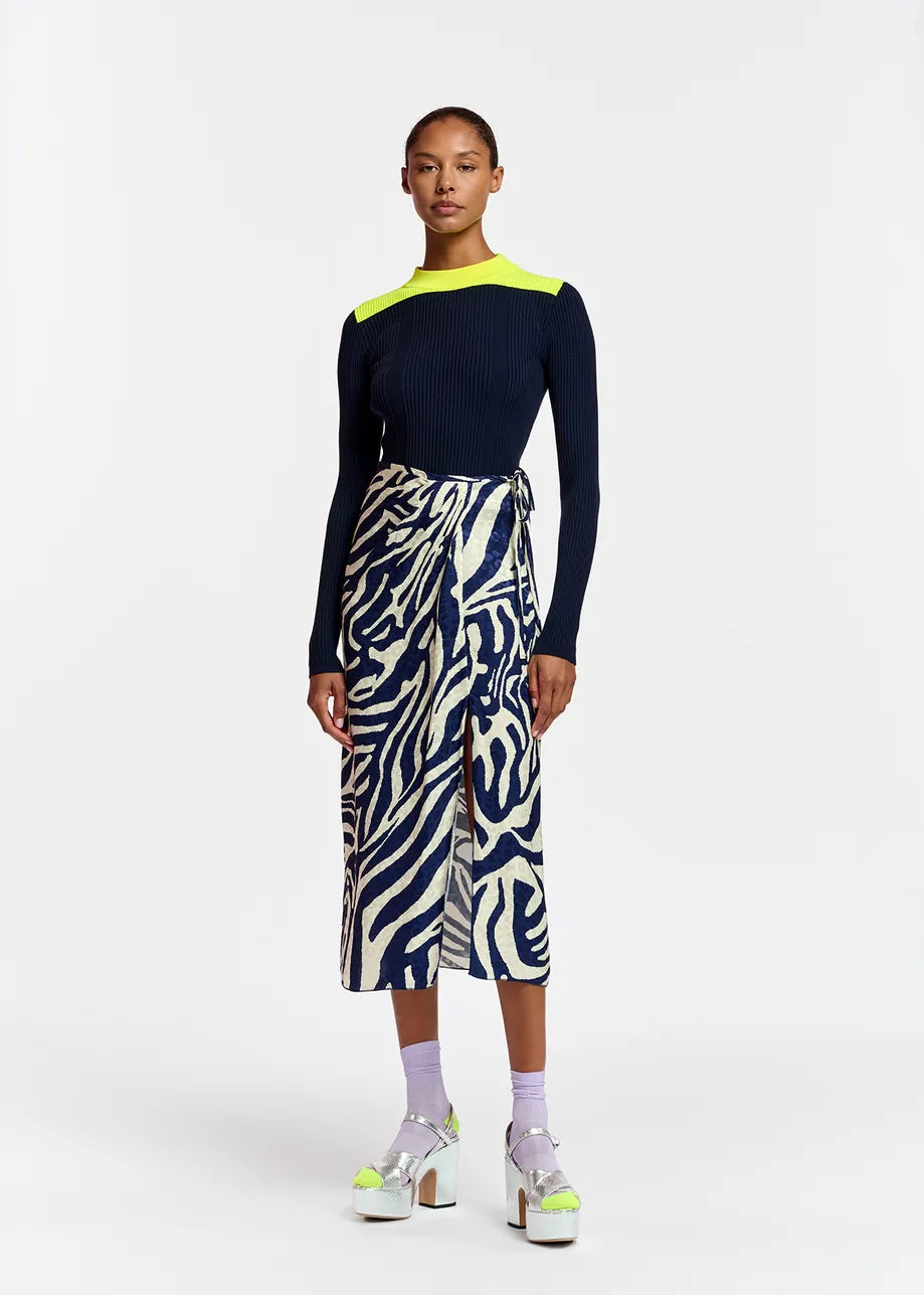 Flavia zebra - print midi wrap skirt - navy blue