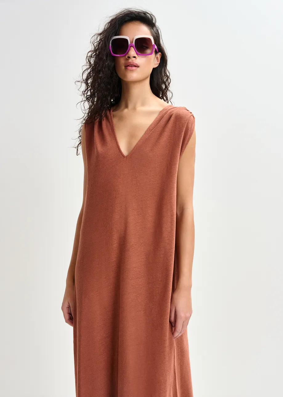 Haran sleeveless cotton-linen blend maxi dress - brown