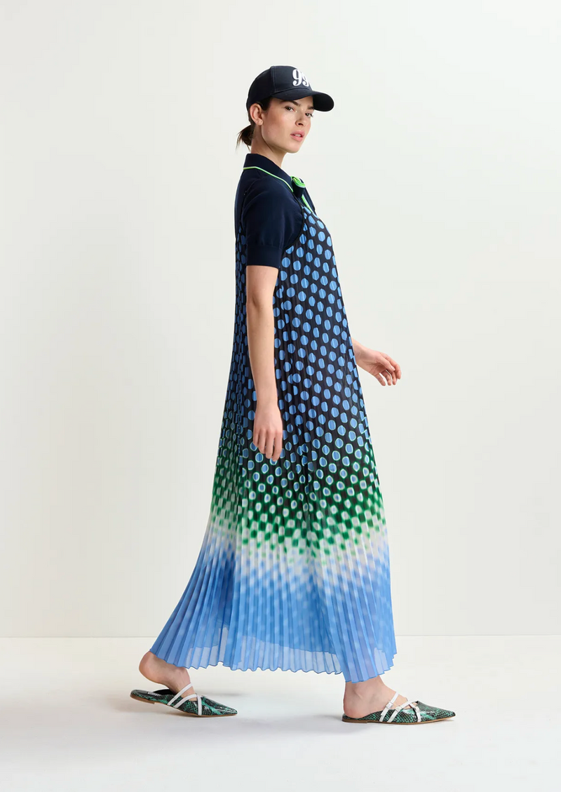 Hyacinth pleated polka dot print maxi dress - aqua blue