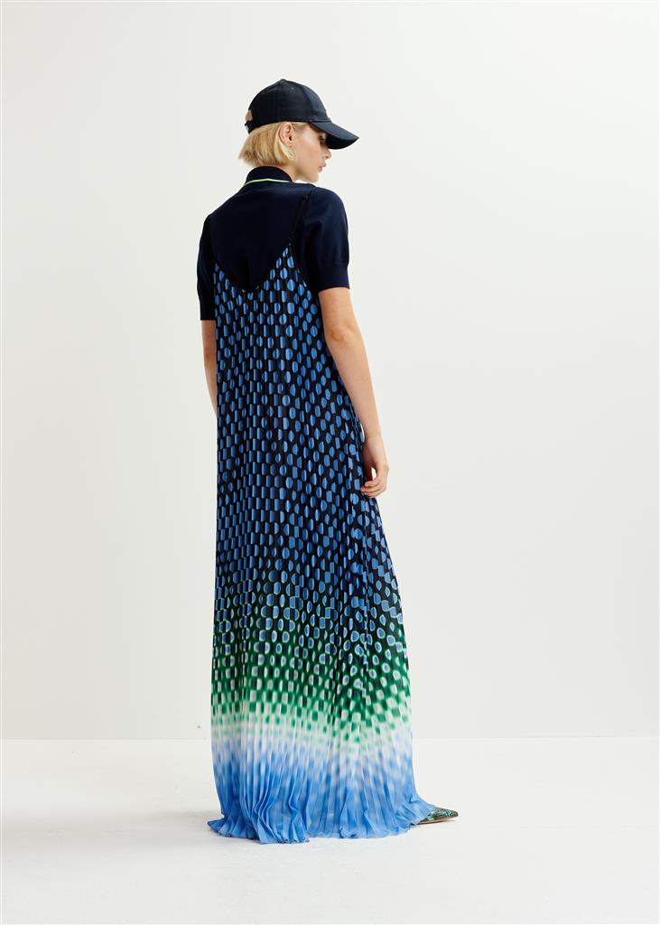 Hyacinth pleated polka dot print maxi dress - aqua blue