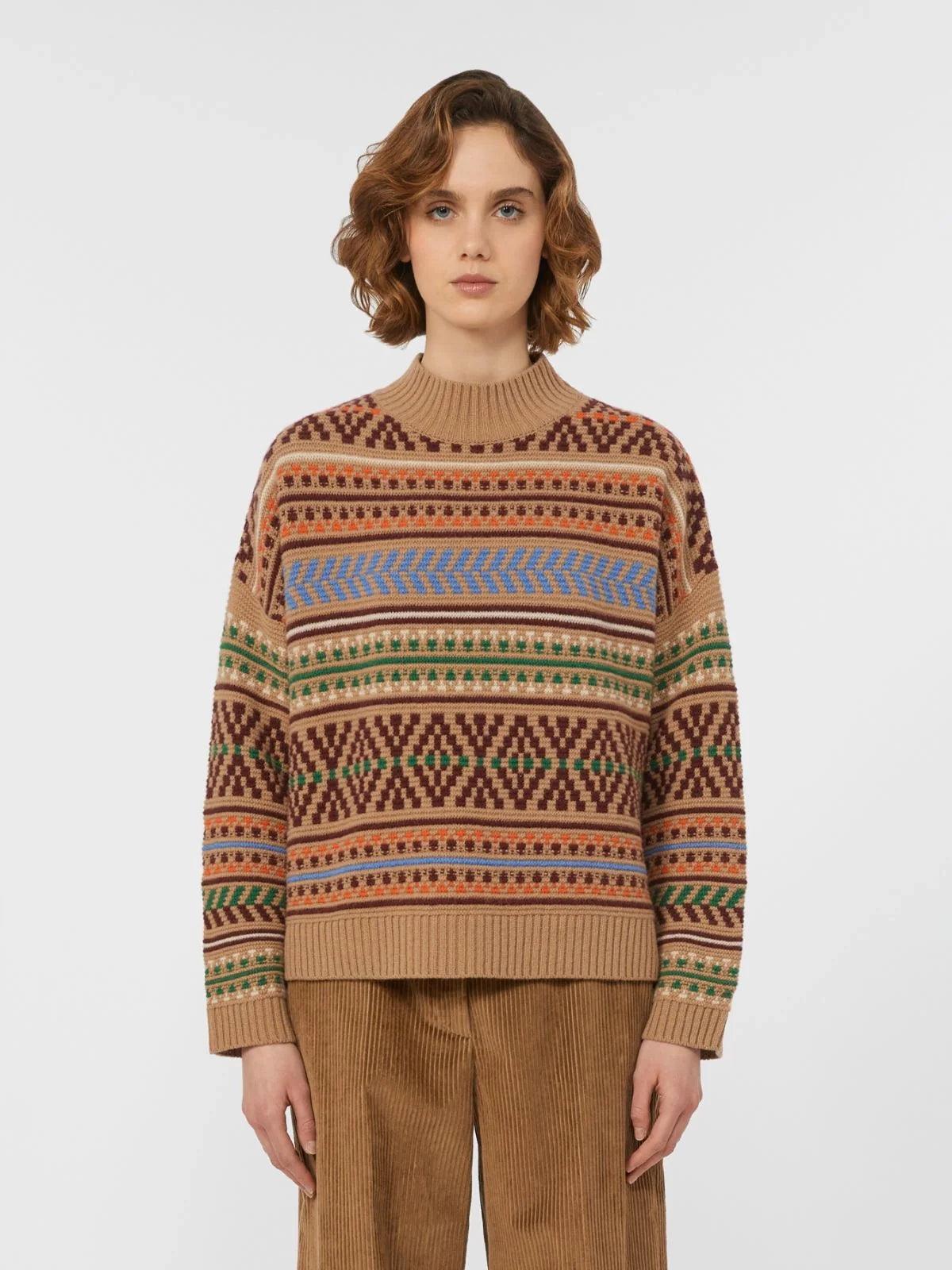 Max mara weekend festoso wool jacquard jumper - camel
