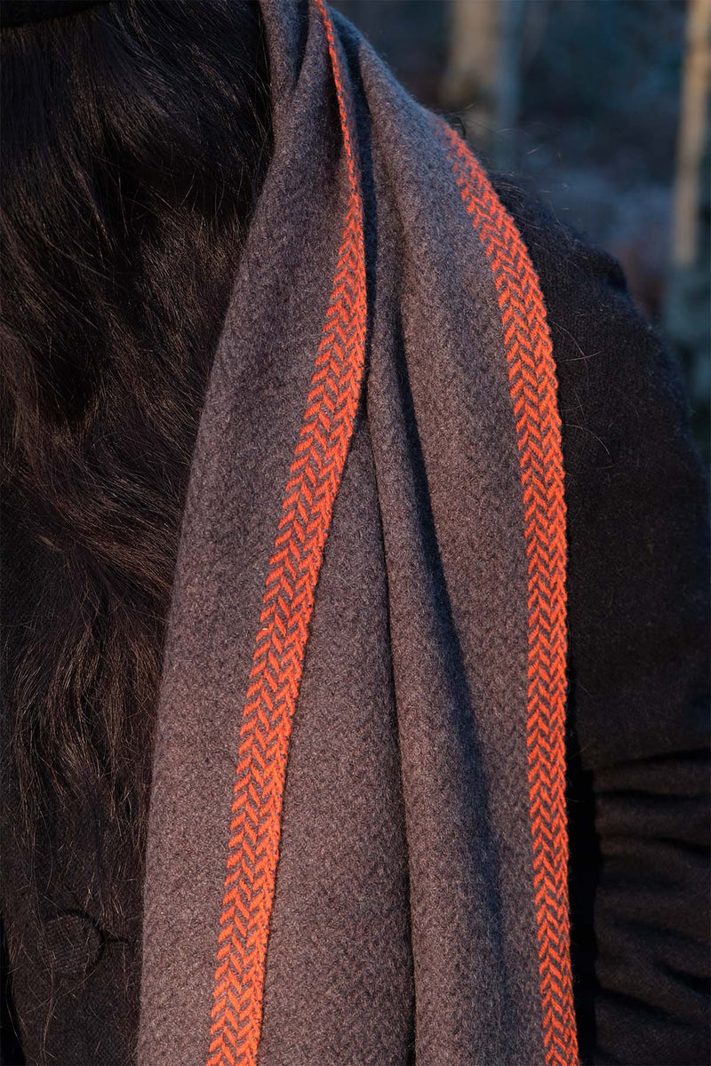 Oats & rice flame orange brim herringbone cashmere scarf