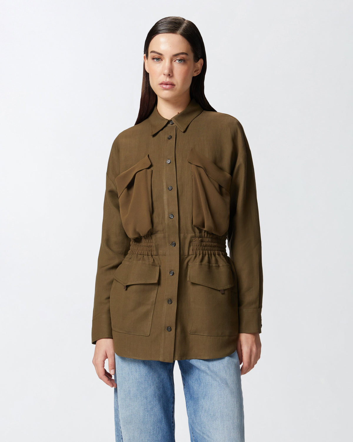 Pinko lightweight shacket with pockets - khaki Jackets Pinko