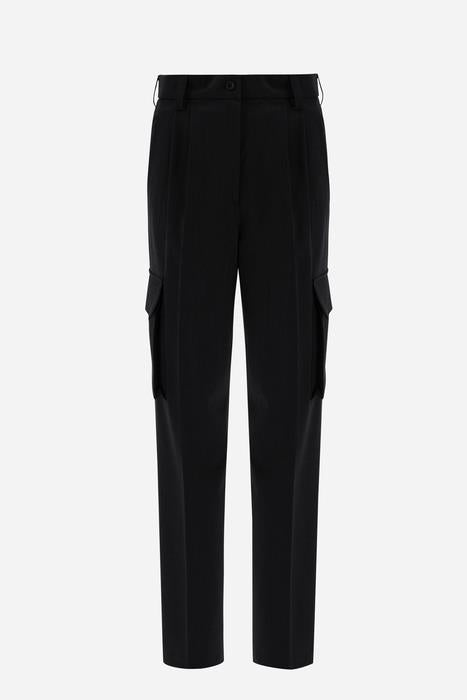 Pressed crease straight leg cargo trousers - black Trousers