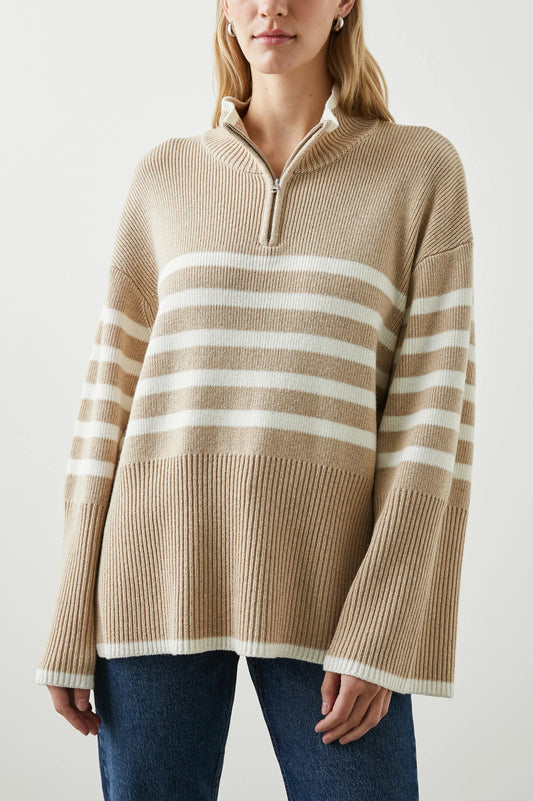 Tessa half zip - sand stripe Sweater RAILS
