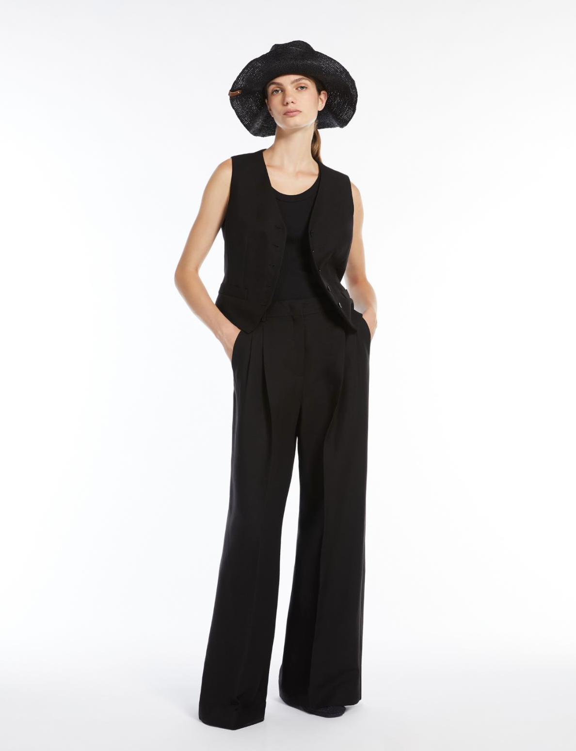 Viscose and linen wide trousers - black Trousers MaxMara