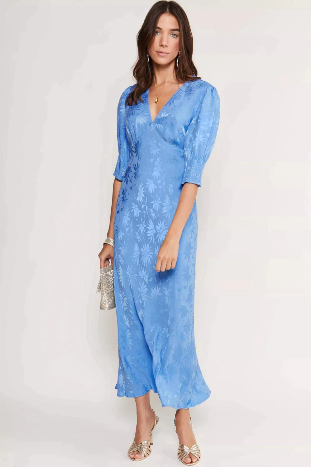 Zadie Dress - Daisy Jacquard Blue Dresses RIXO