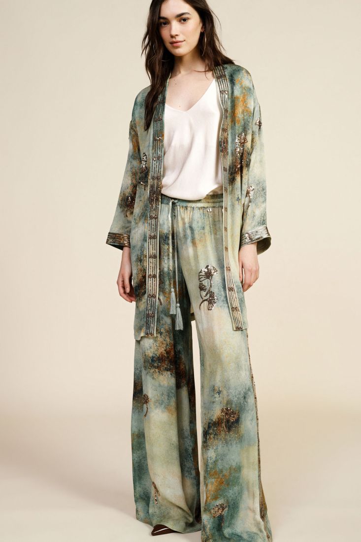 Dixie palazzo trousers abstract print with embroidered details