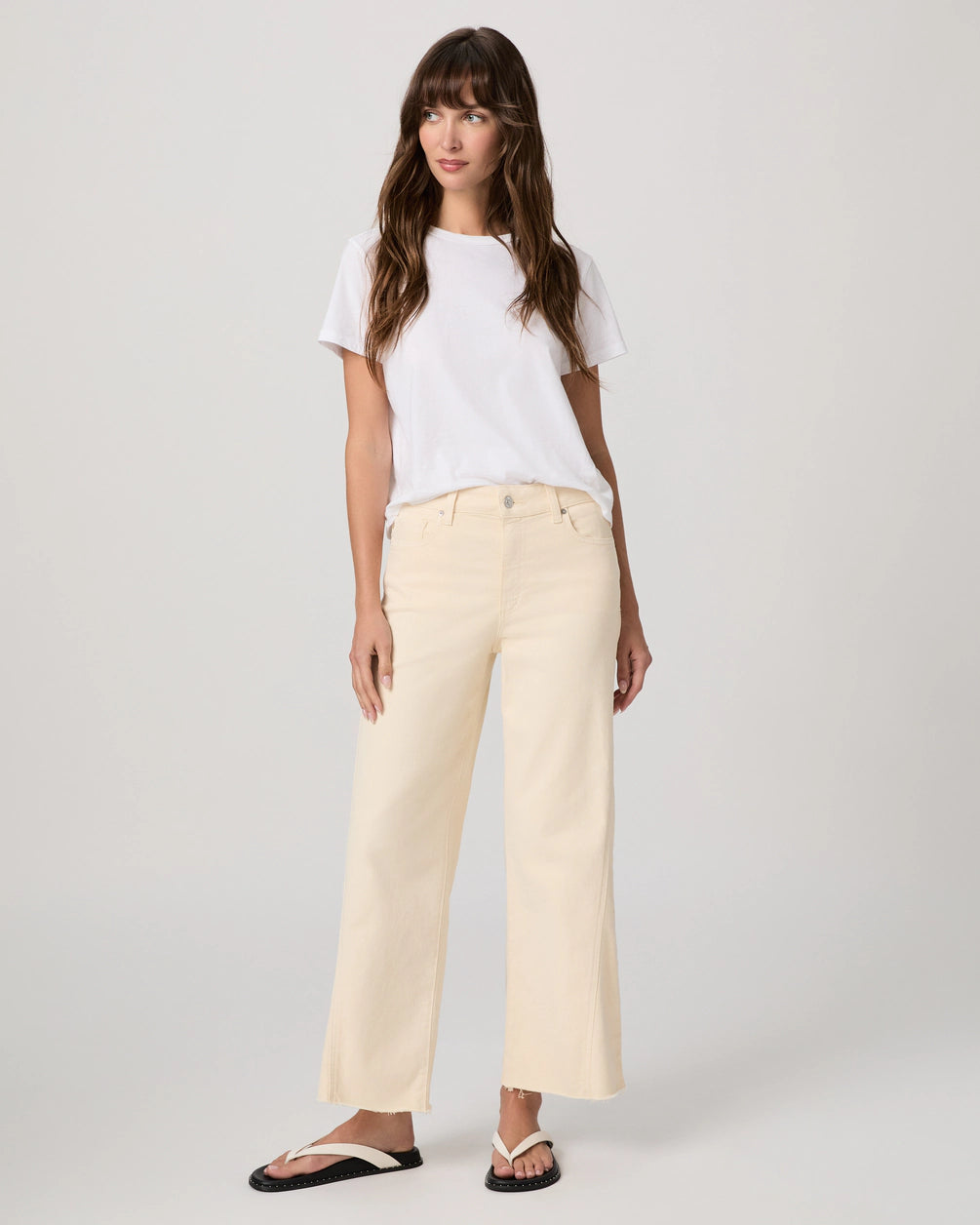 Paige anessa with twisted out seam panel + raw hem - butter yellow