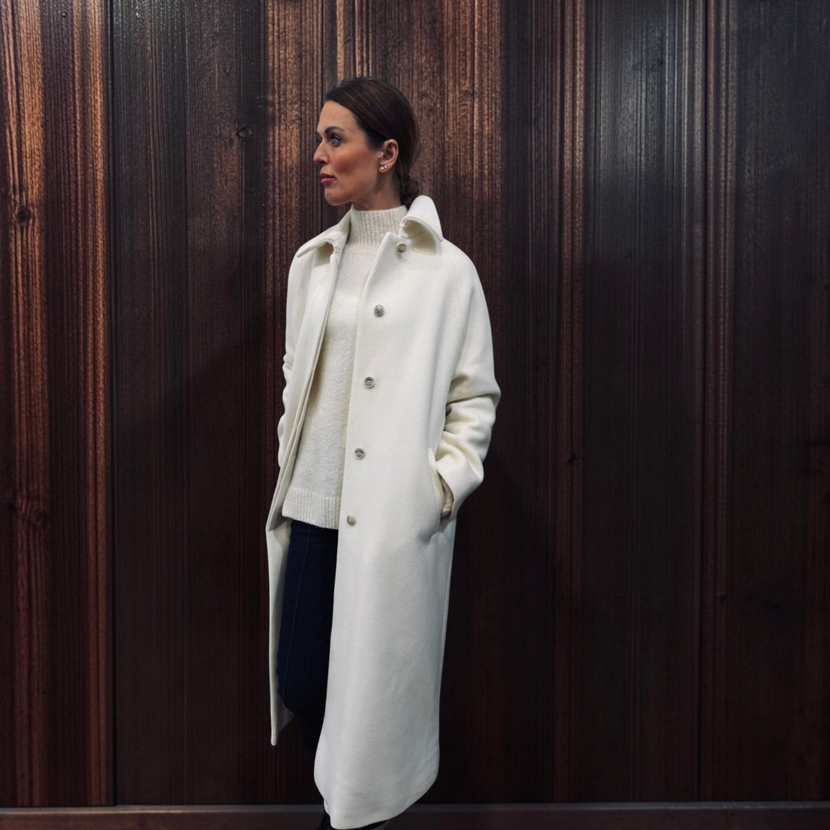 Herno Brushed virgin wool single breasted long coat - bianco