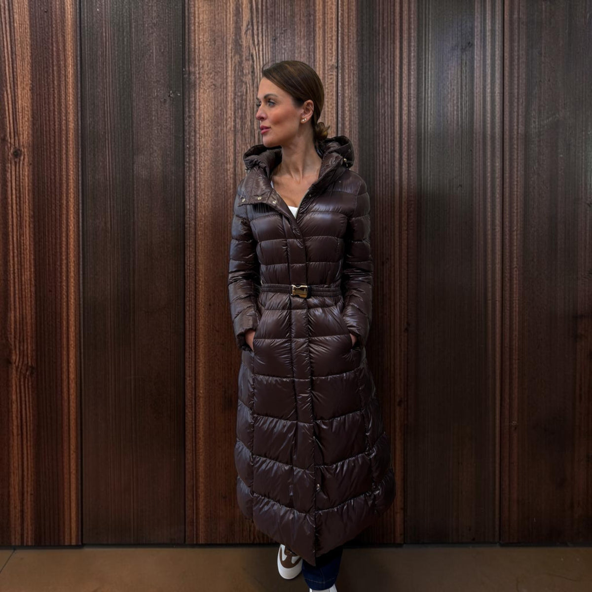 Herno quilted belted long down coat - fondente