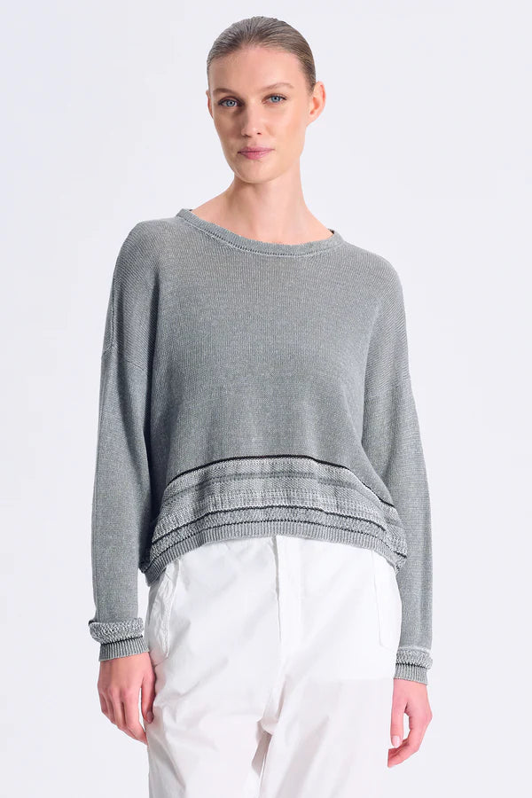 CFDTRC13480 knit jumper with pattern on sleeves and bottom - green