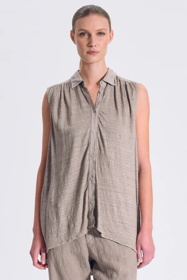 CFDTRCK203 Flared shirt in linen jersey with double viscose georgette layer