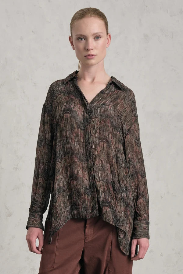 Transit Wide-bottom shirt in printed viscose georgette
