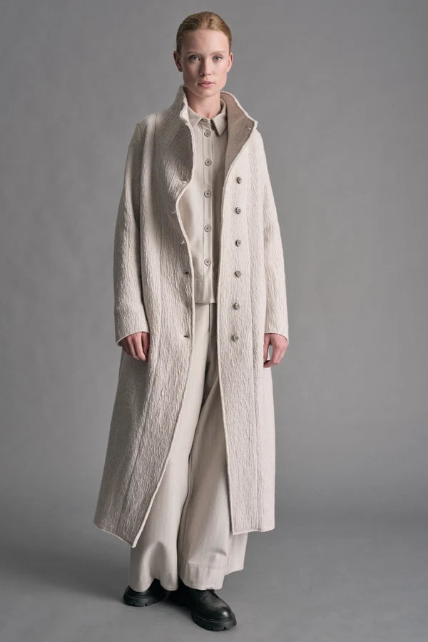 Transit Slim fit long coat in double wool cloth with high collar