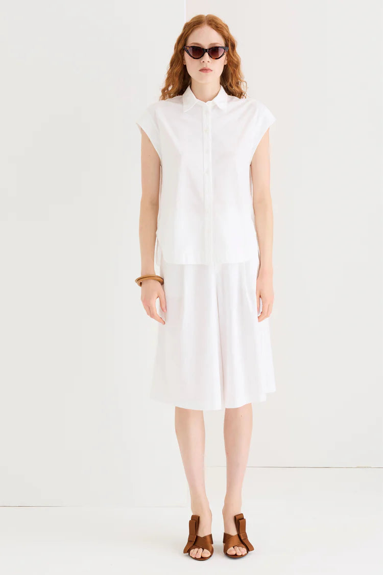 European Culture sleeveless cotton jersey shirt with cotton double-voile back yoke