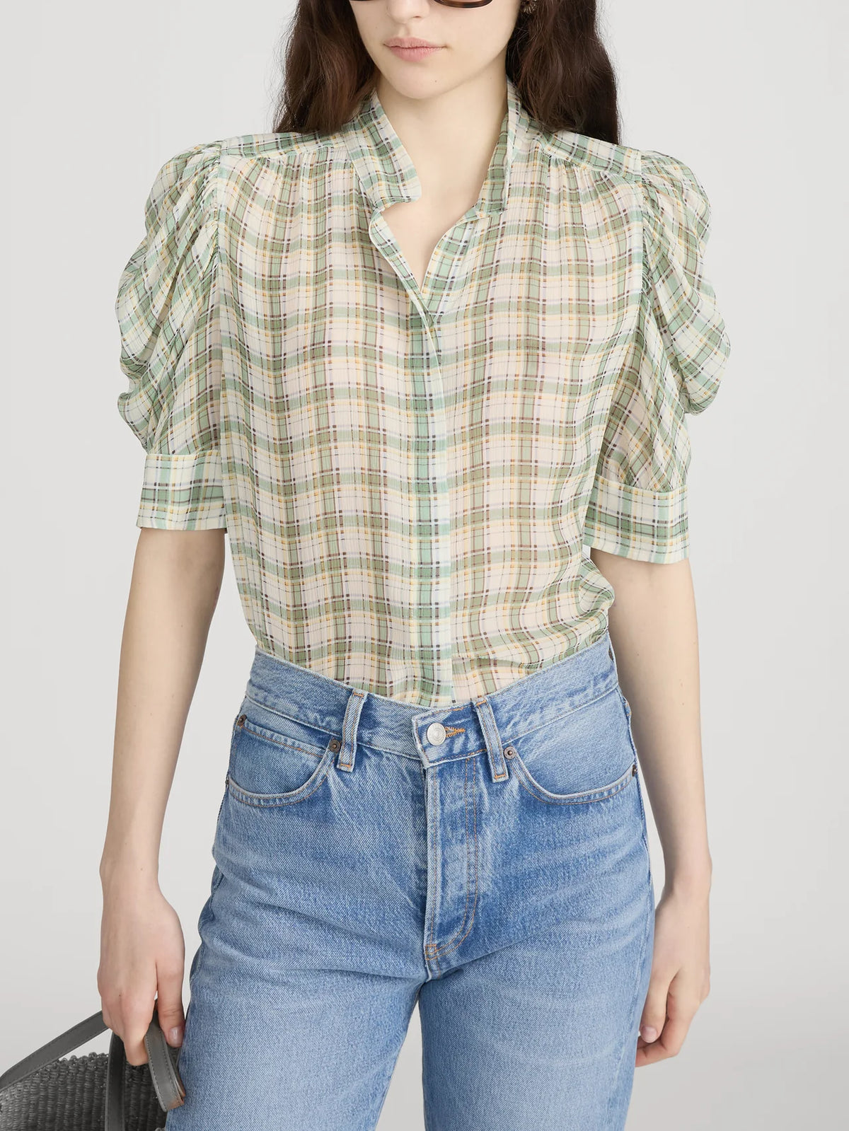 Frame the gillian top - jade green plaid