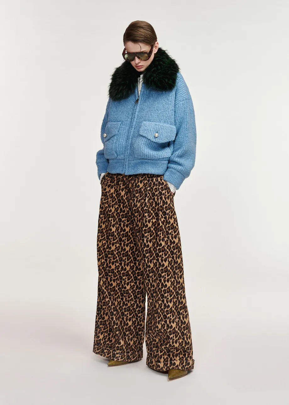 Essentiel Antwerp Kanada bouclé bomber with removable faux fur collar
