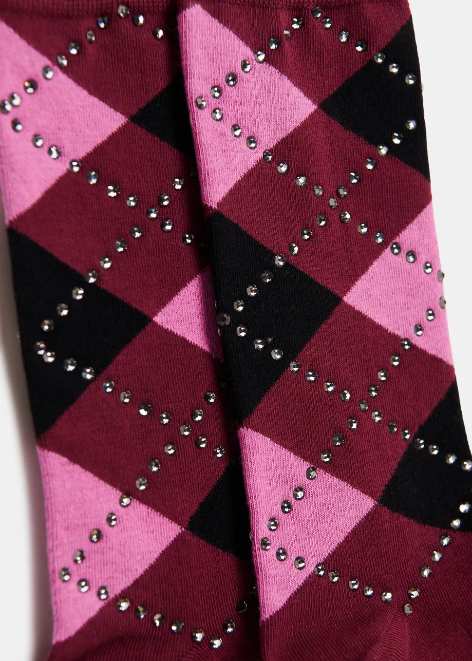 Essentiel Antwerp Krichard argyle socks with rhinestone embellishments