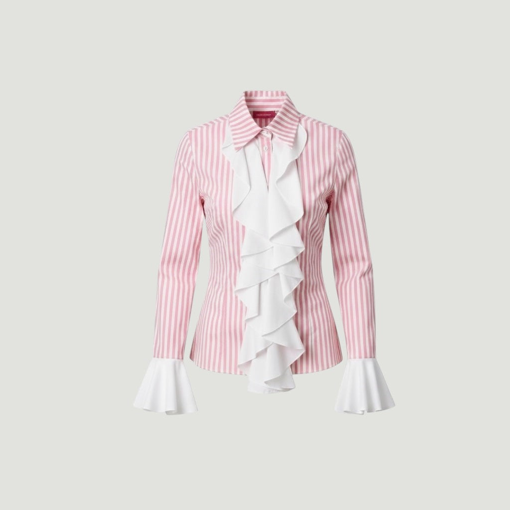 Nadia Alexander Emily Striped Frill Shirt with Short Cuff