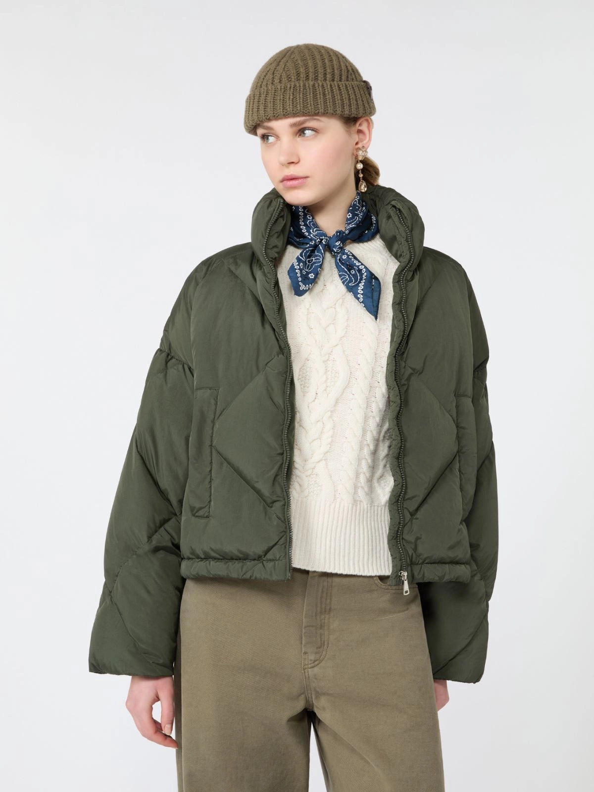 Max Mara Weekend short down jacket in technical fabric - kaki