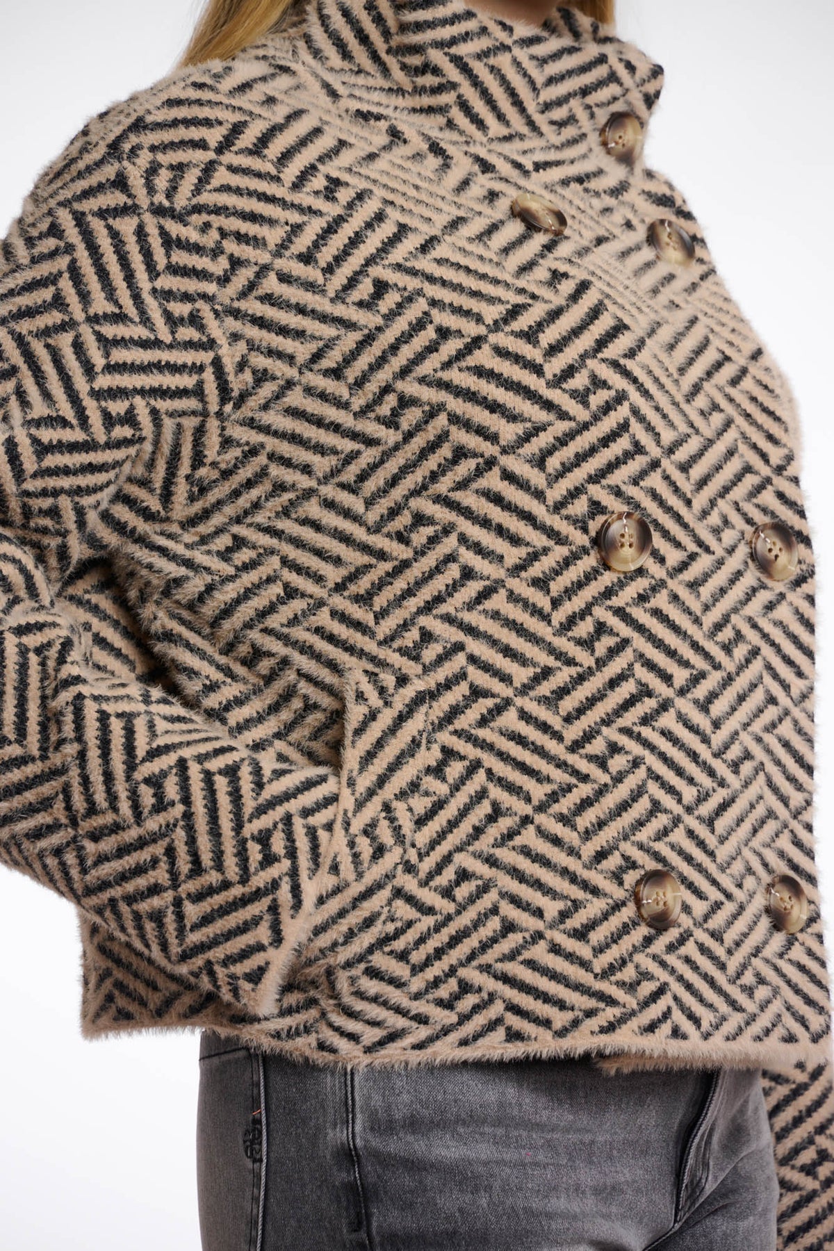 Beth short double breasted jacket - sand graphic Jackets