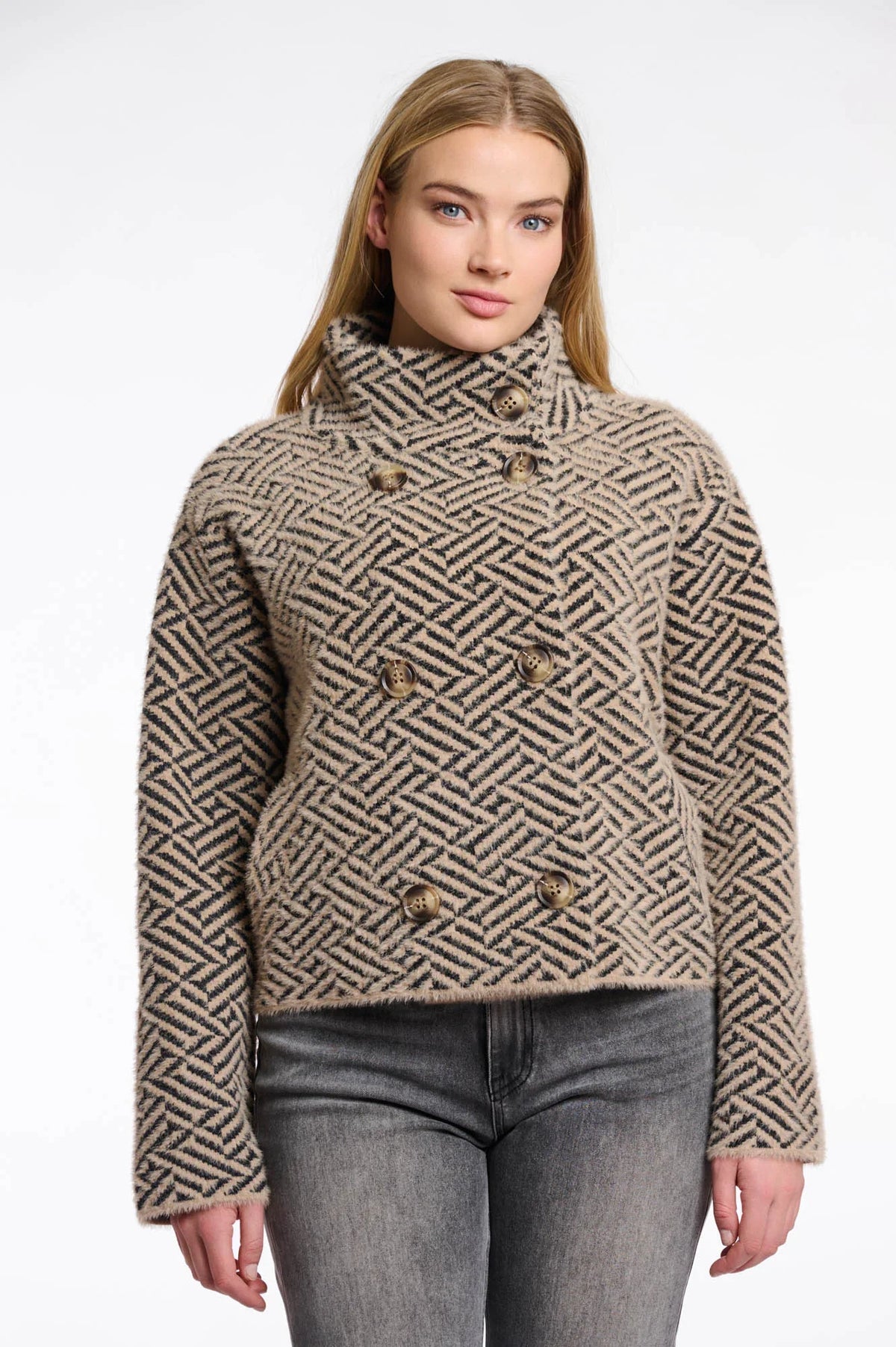 Beth short double breasted jacket - sand graphic Jackets
