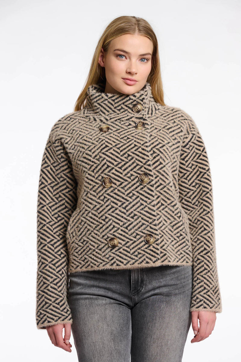 Beth short double breasted jacket - sand graphic Jackets