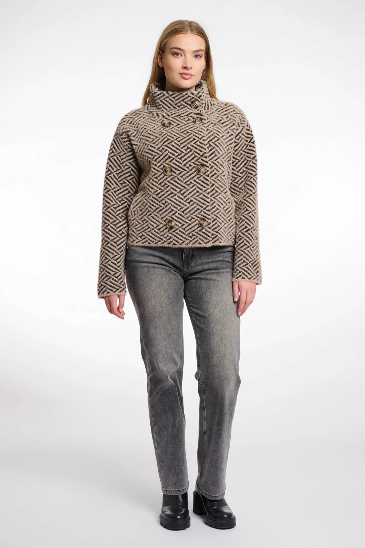 Beth short double breasted jacket - sand graphic Jackets