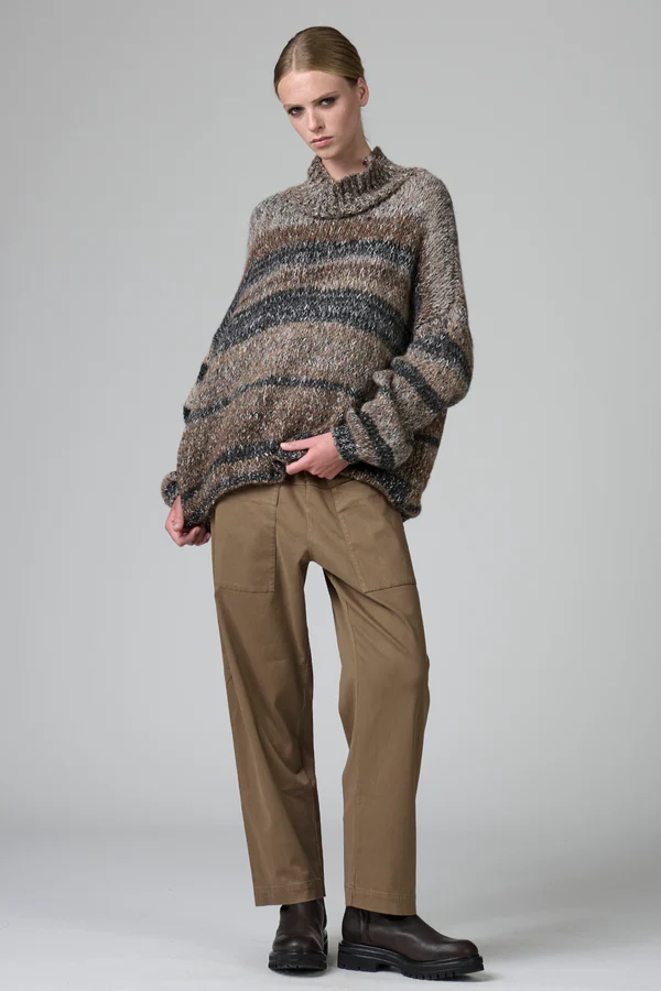 Cfdtrb17520 oversize knit with two-tone banding - tobacco