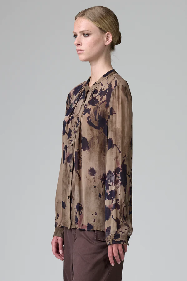 Cfdtrbf150 printed georgette shirt with gathers merlot