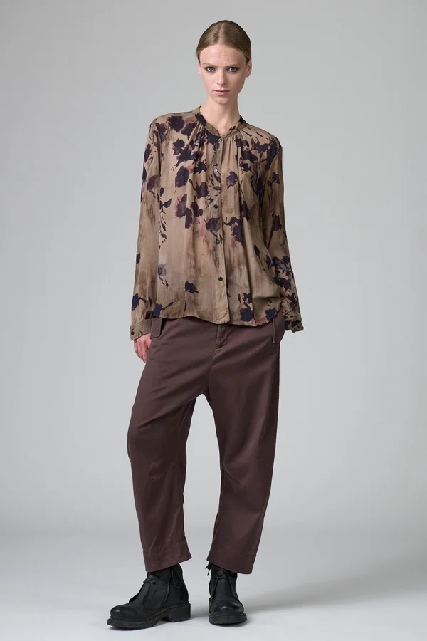 Cfdtrbf150 printed georgette shirt with gathers merlot