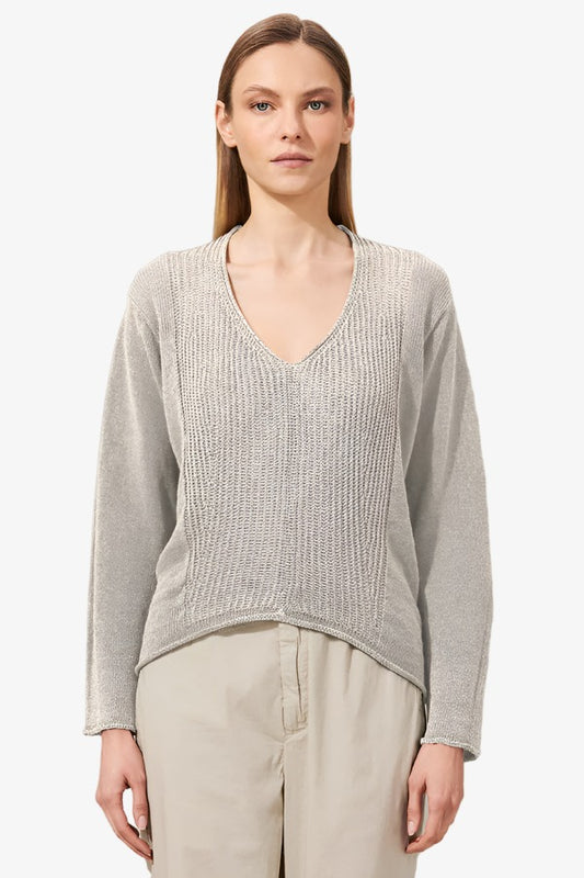 Cfdtrw9441 v neck linen and cotton knitjumper - pearl grey