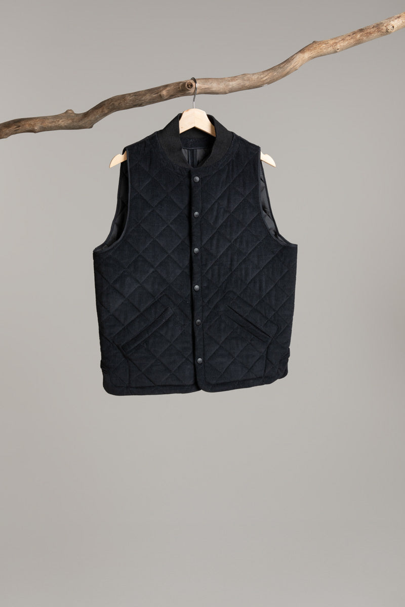 Cord quilted gilet | black Gilet Hancock Archive