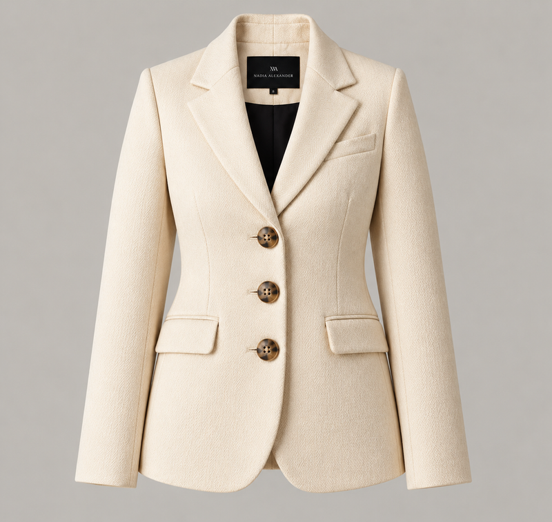 Nadia Alexander Olivia Blazer in Cream Loxley, 100% Scottish-woven merino wool