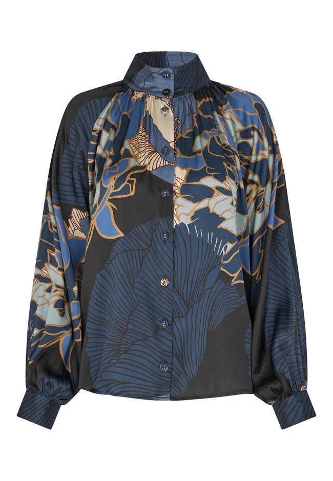 Dea kudibal nita blouse with stand collar - alepidia blue