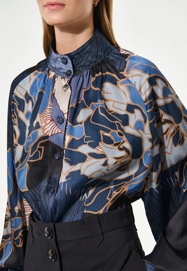 Dea kudibal nita blouse with stand collar - alepidia blue