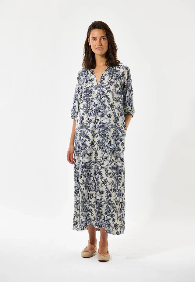 Dea kudibal sabrina dress with v-neck - royal garden ink