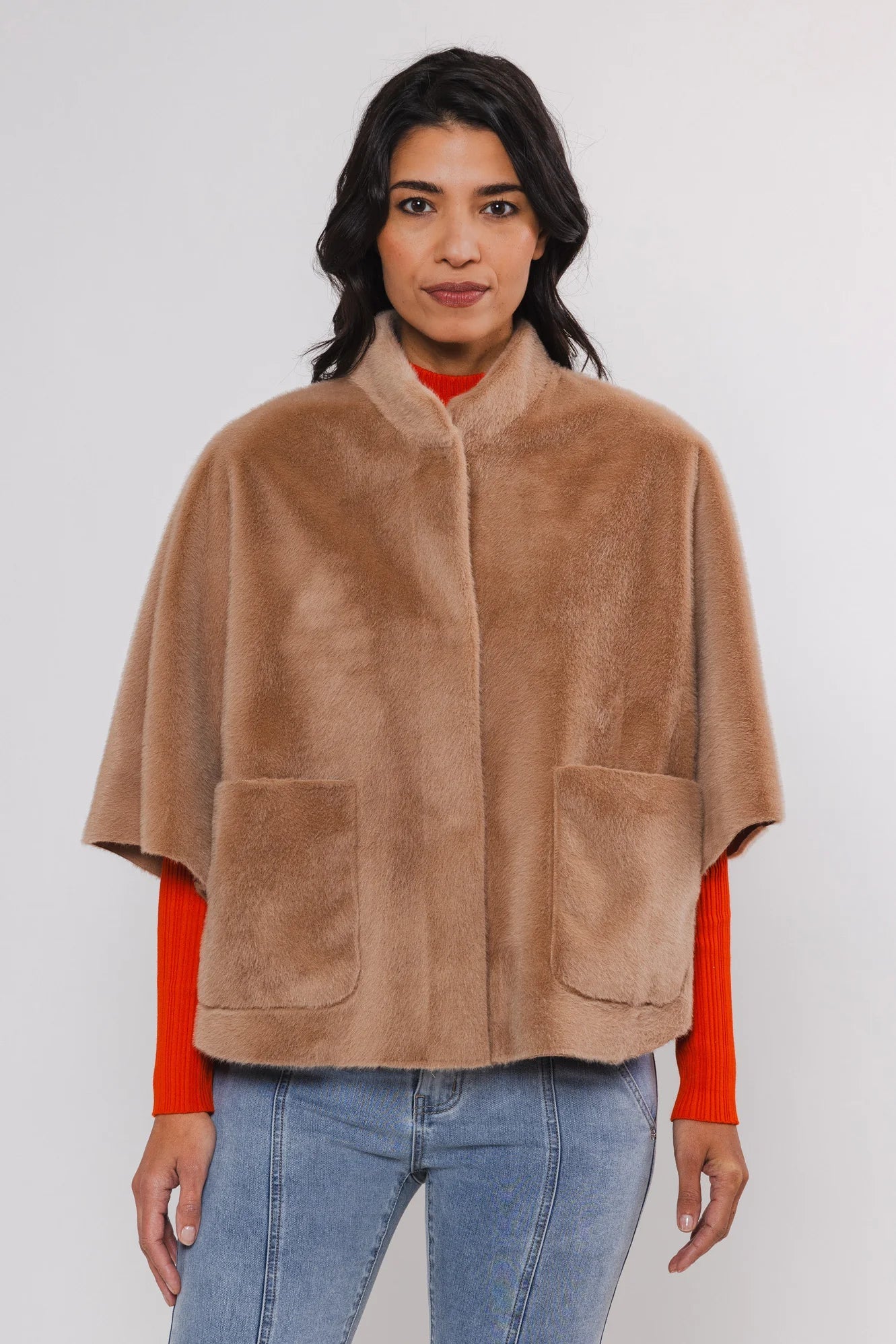 Faux fur cape jacket online