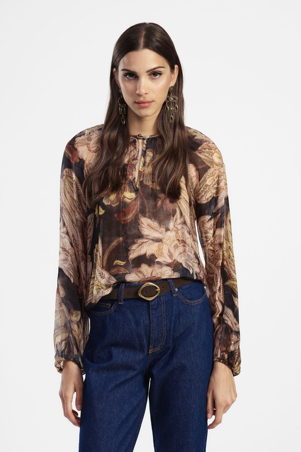 Dixie floral printed shirt with fluid sleeves - unica
