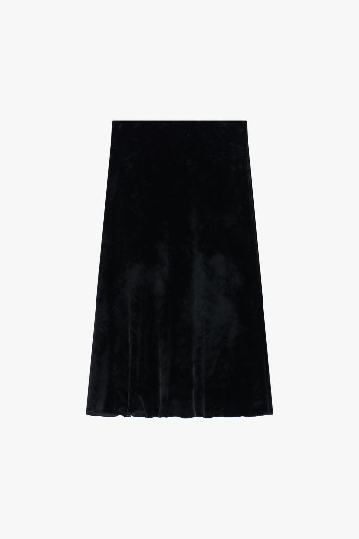 Dixie long skirt in velvet finish with flared cut - black