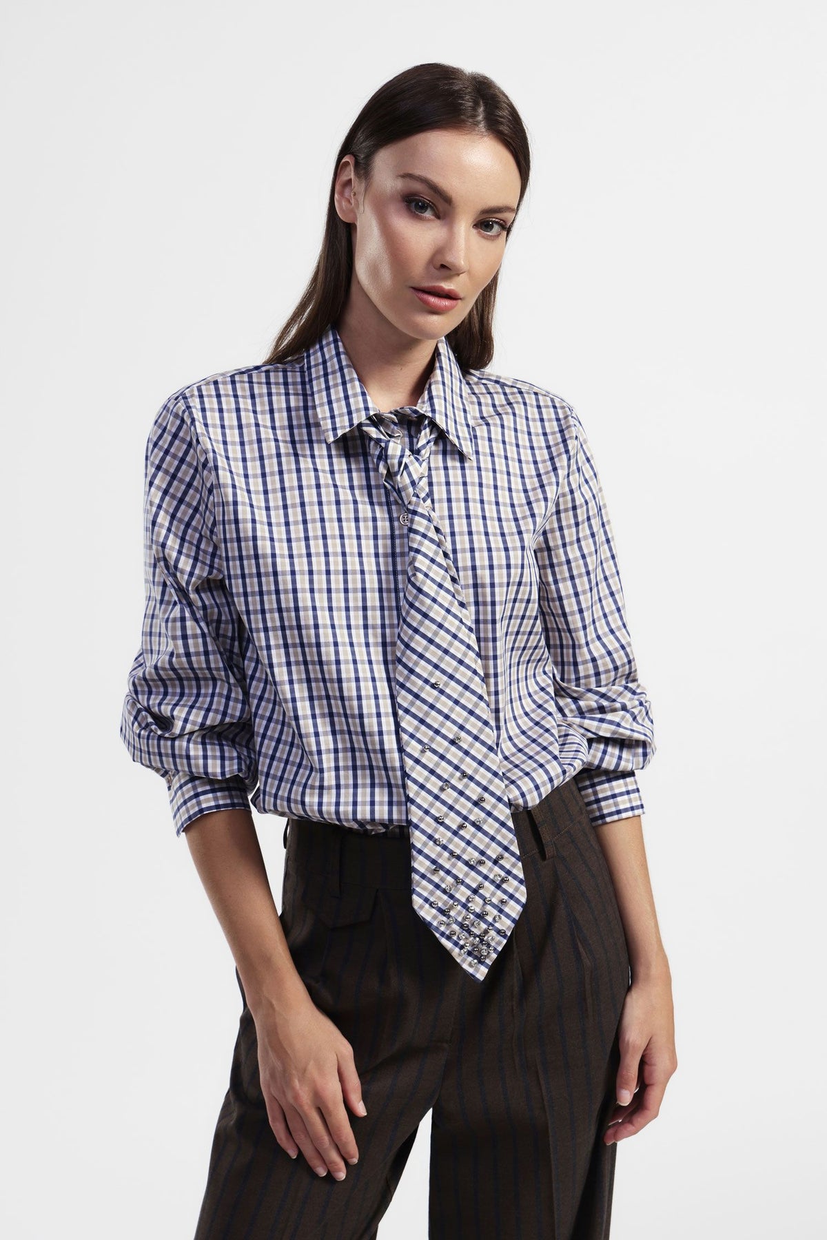 Dixie striped shirt with tie - dark blue Shirts Dixie