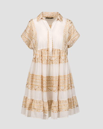 Embroidered cotton boho mini dress - white/gold Dresses