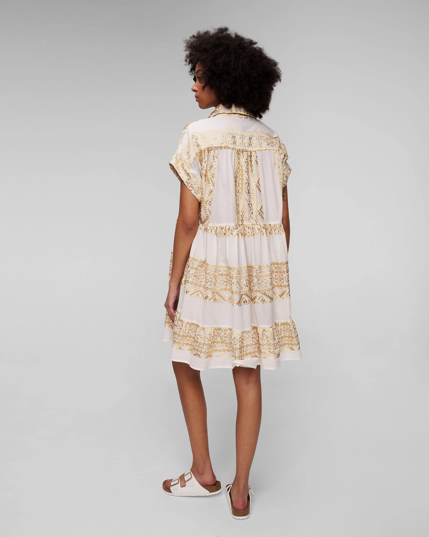 Embroidered cotton boho mini dress - white/gold Dresses