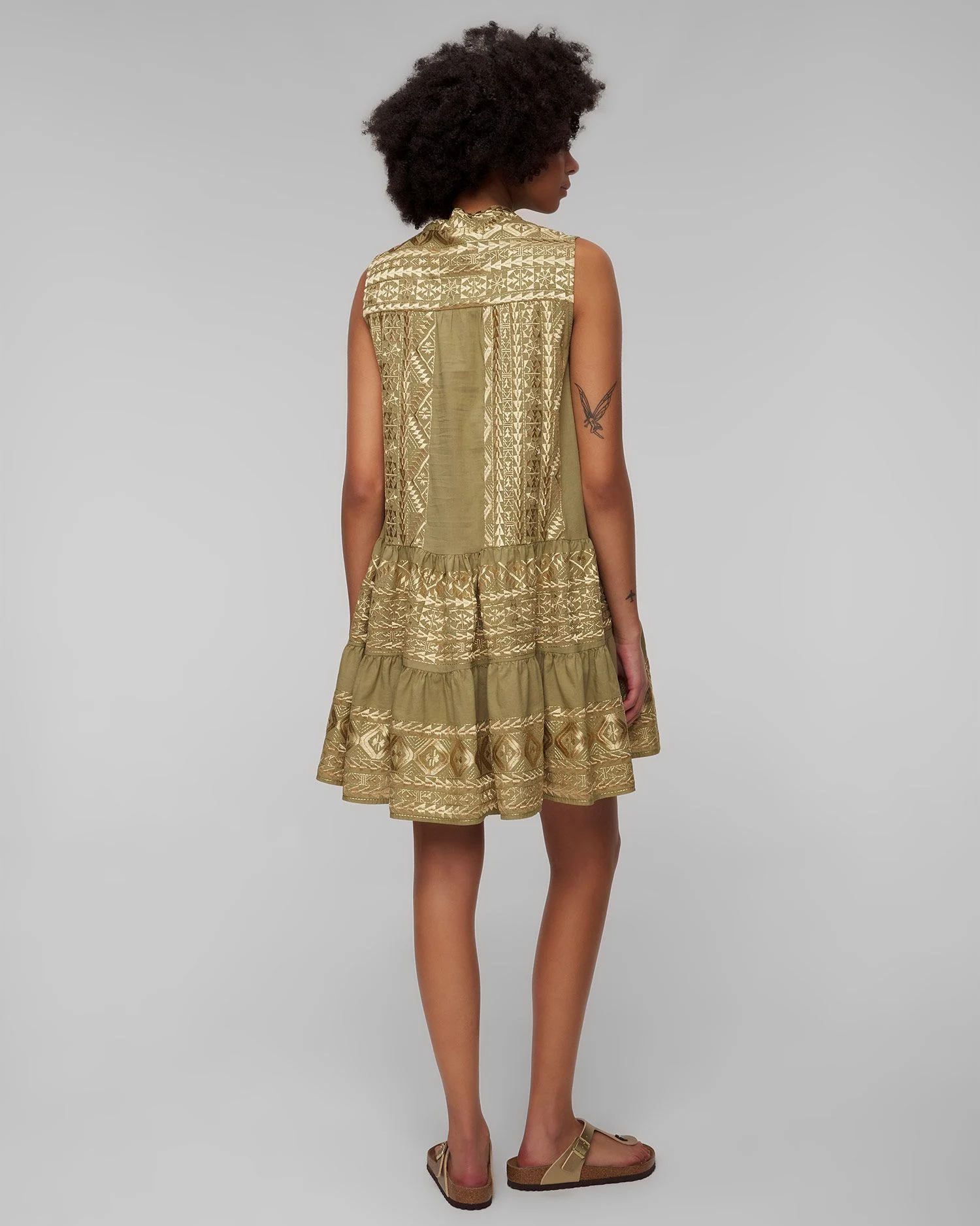 Embroidered sleeveless cotton dress - tea/gold Dresses